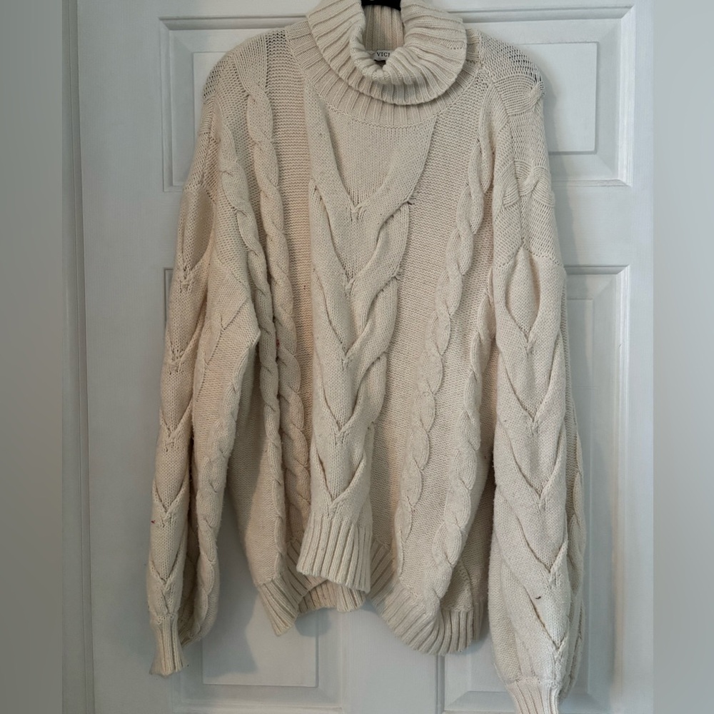 Vici Cozy Cable Knit Turtleneck Sweater - Cream